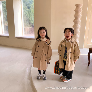 Children's College Style Double-Breasted Long Trench Coat